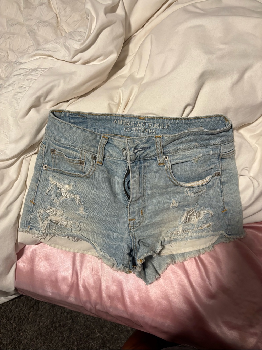 American Eagle Outfitters Light Blue Distressed Denim Cutoff Shorts